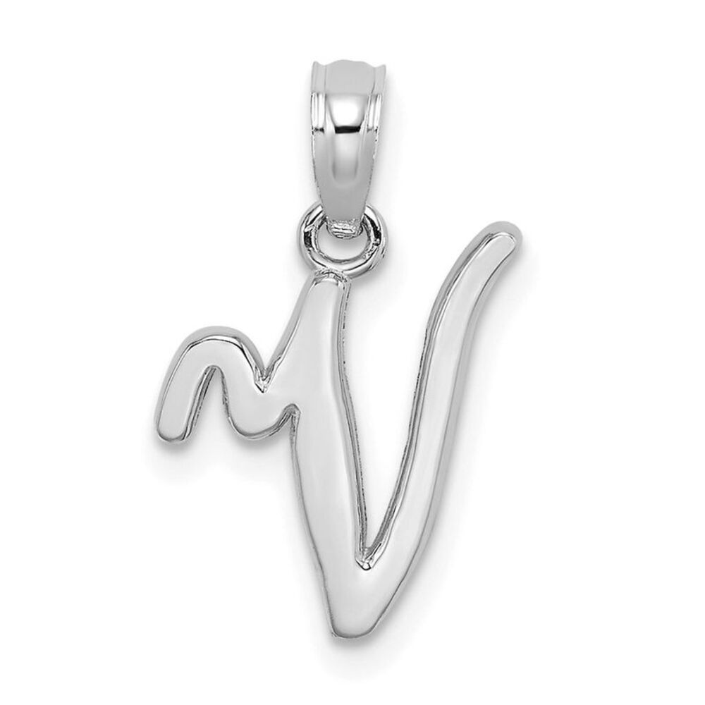 10k White Gold Polished V Script Initial Charm - image 1